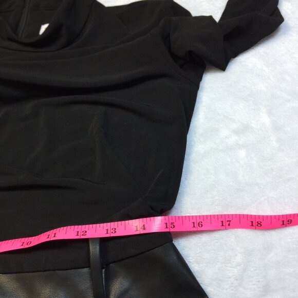 Calvin Klein Fit & Flare Dress Size 8 Black Faux Leather Mock Neck 3/4 Sleeve - Picture 13 of 14